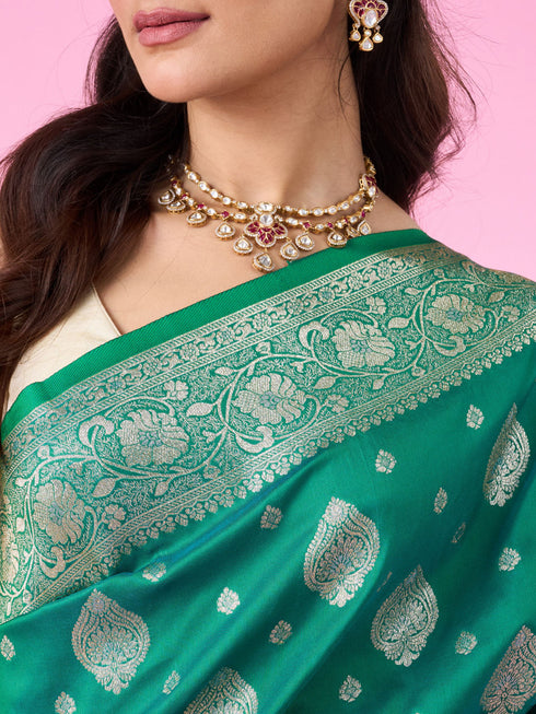 Mohey Radiant Rama Green Saree