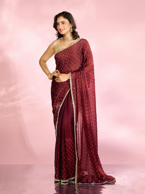 Mohey Exquisite Wine Organza Saree