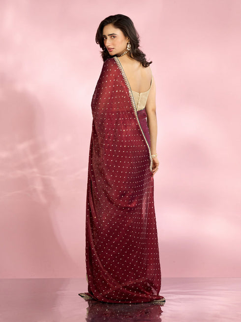 Mohey Exquisite Wine Organza Saree
