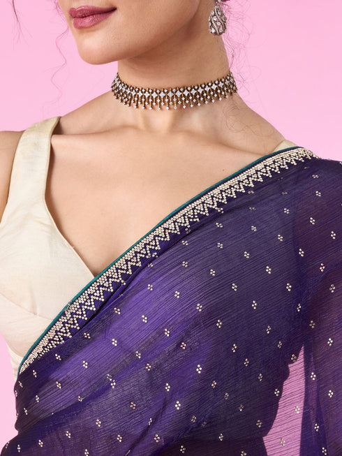 Mohey Dazzling Purple Organza Saree
