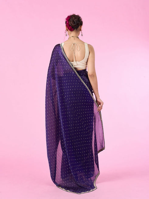 Mohey Dazzling Purple Organza Saree