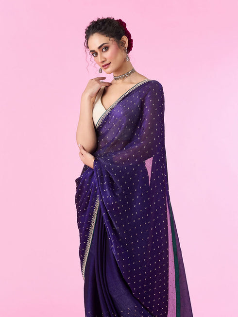 Mohey Dazzling Purple Organza Saree