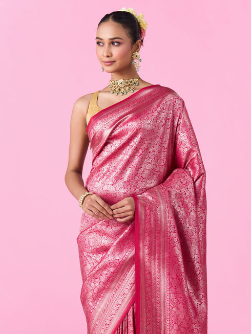Mohey Dazzling Festive Pink Banarasi Saree
