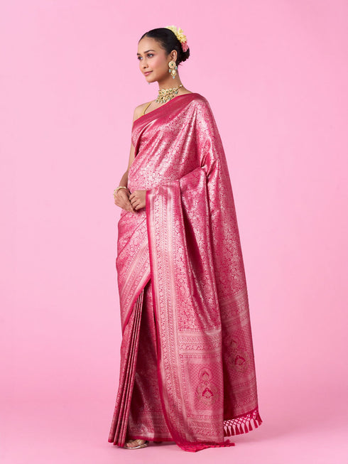 Mohey Dazzling Festive Pink Banarasi Saree