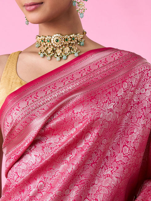 Mohey Dazzling Festive Pink Banarasi Saree