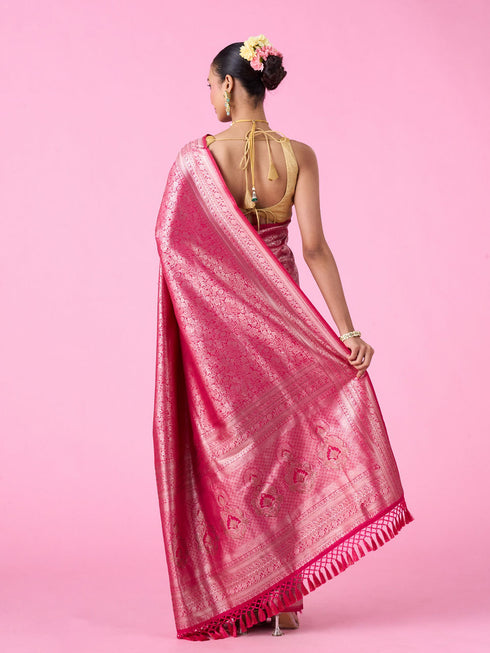 Mohey Dazzling Festive Pink Banarasi Saree
