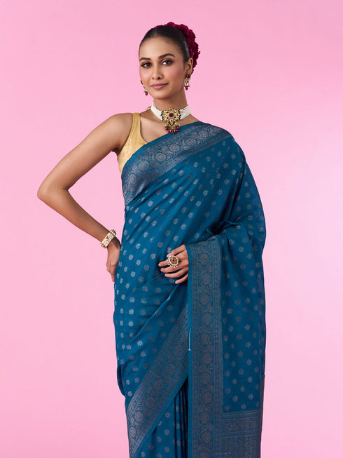 Mohey Blue Elegance Banarasi Saree