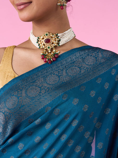 Mohey Blue Elegance Banarasi Saree