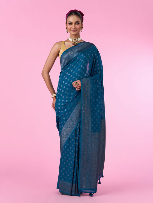Mohey Blue Elegance Banarasi Saree