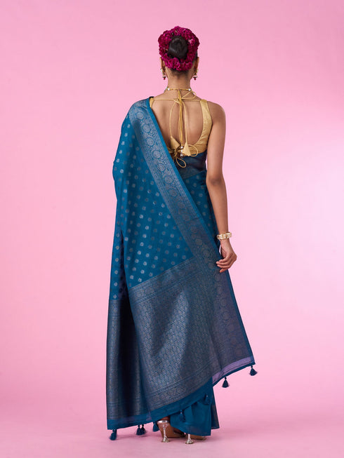 Mohey Blue Elegance Banarasi Saree