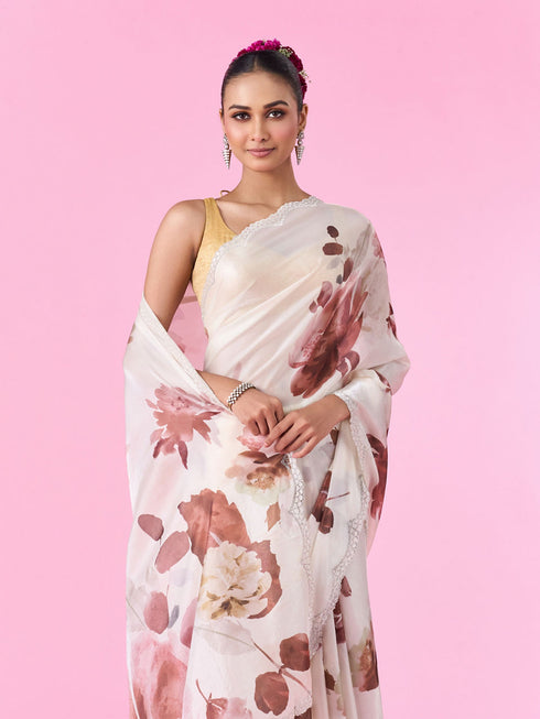Mohey Elegant Brown Organza Saree