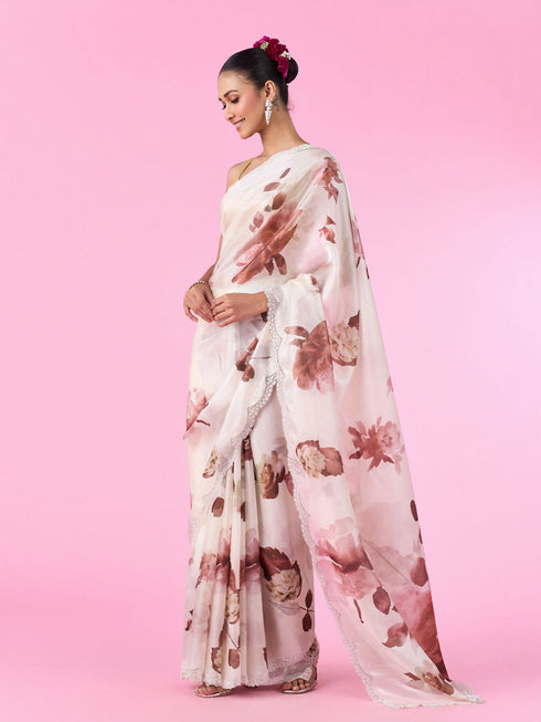 Mohey Elegant Brown Organza Saree