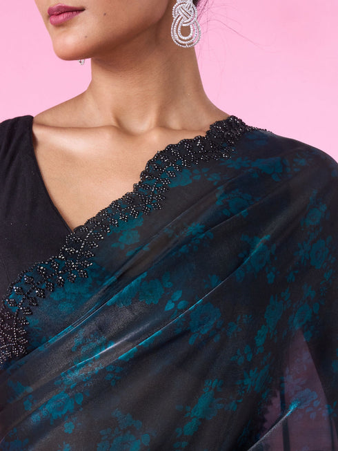 Mohey Elegant Blue Organza Saree