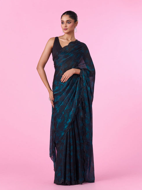 Mohey Elegant Blue Organza Saree