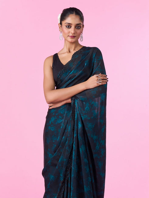 Mohey Elegant Blue Organza Saree