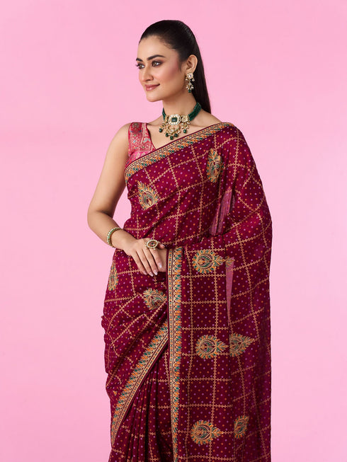 Mohey Enchanting Wine Saree