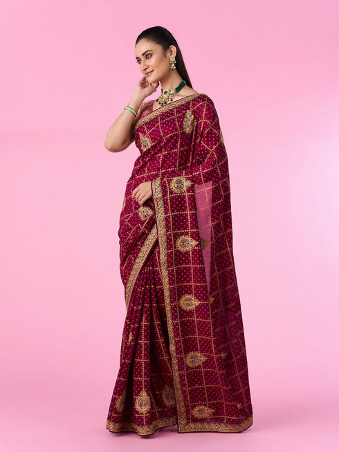 Mohey Enchanting Wine Saree