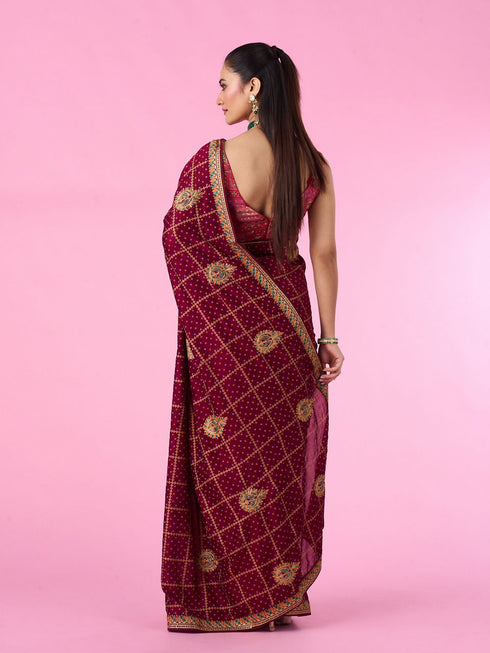 Mohey Enchanting Wine Saree