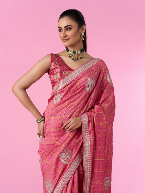 Mohey Enchanting Pink Radiance Saree