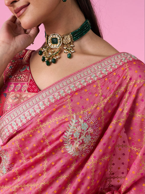 Mohey Enchanting Pink Radiance Saree