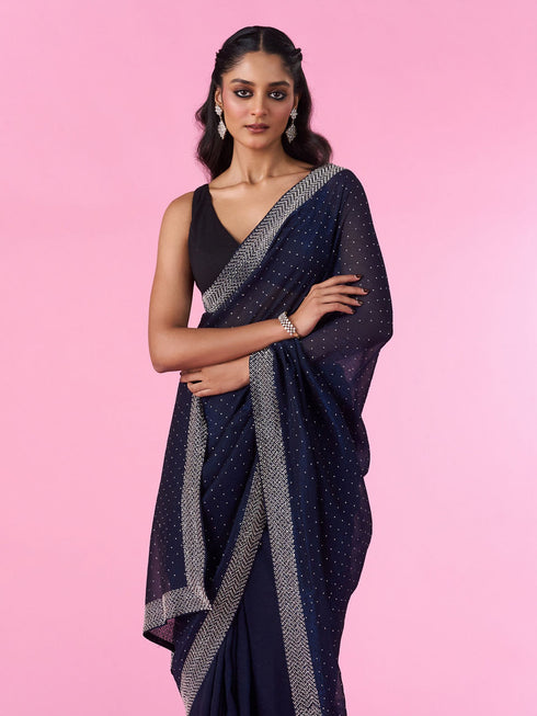 Mohey Indigo Organza Elegance Saree