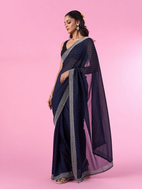 Mohey Indigo Organza Elegance Saree