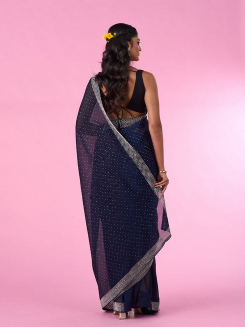 Mohey Indigo Organza Elegance Saree