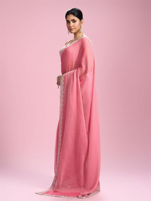 Mohey Pink Organza Elegance Saree