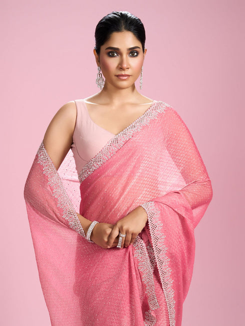 Mohey Pink Organza Elegance Saree