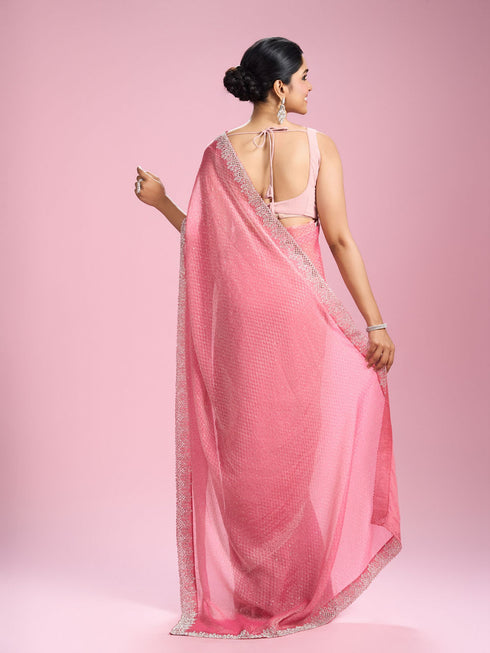 Mohey Pink Organza Elegance Saree