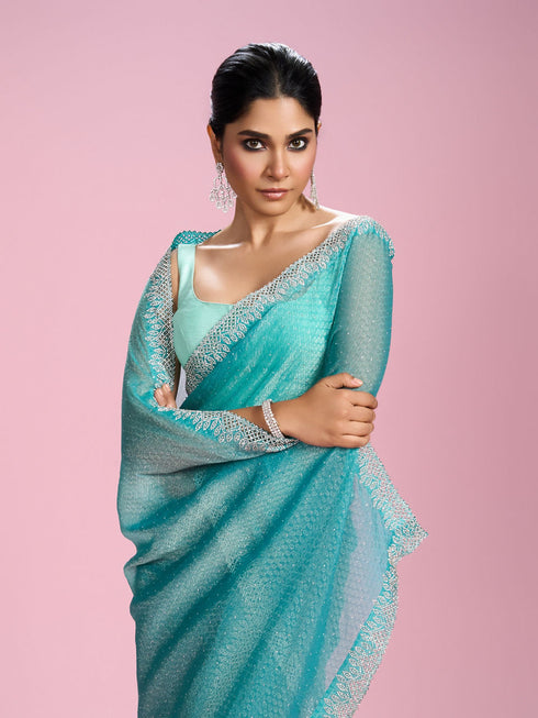 Mohey Elegant Sea Green Saree