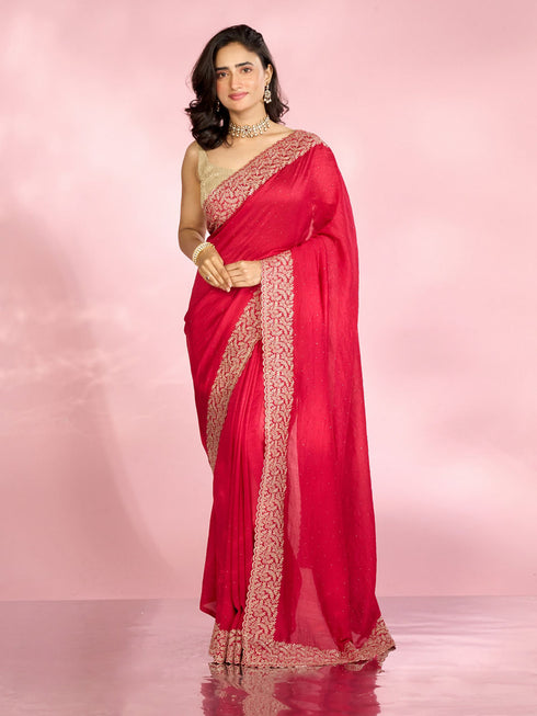 Mohey Opulent Rani Pink Chinon Saree