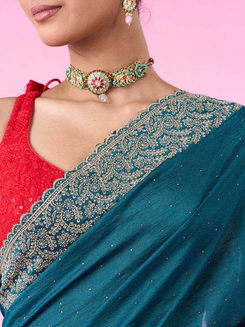 Mohey Emerald Elegance Chinon Saree