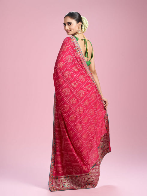 Mohey Ravishing Pink Chinon Saree