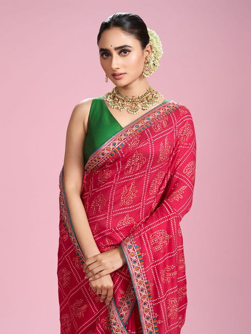 Mohey Ravishing Pink Chinon Saree