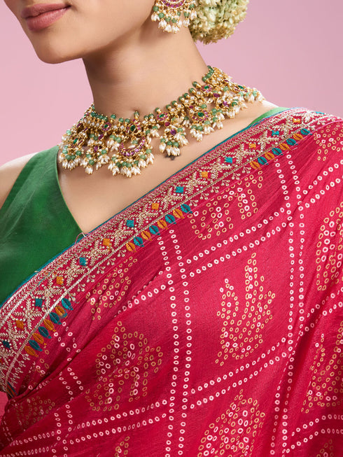 Mohey Ravishing Pink Chinon Saree