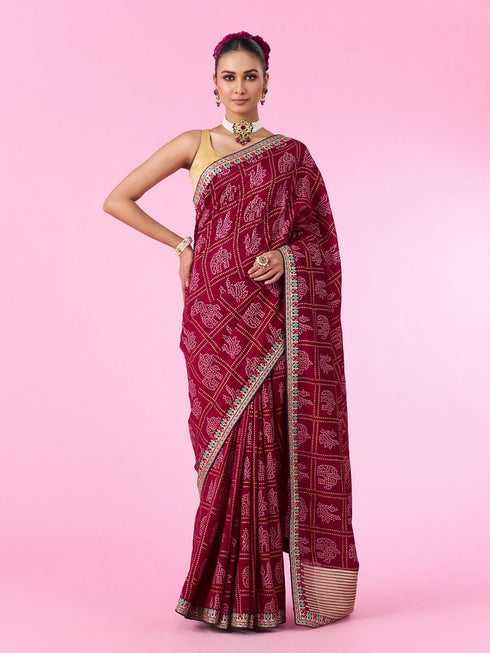 Mohey Wine Exuberance Chiffon Saree