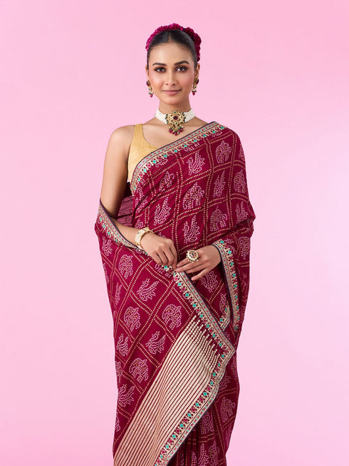 Mohey Wine Exuberance Chiffon Saree