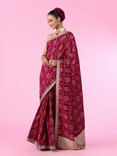 Mohey Wine Exuberance Chiffon Saree
