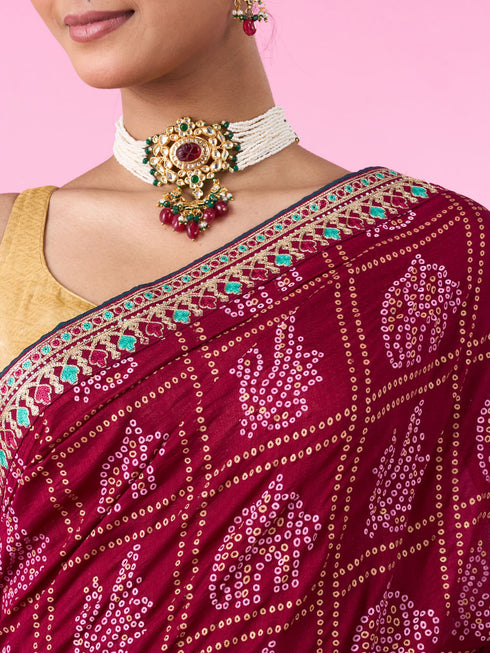 Mohey Wine Exuberance Chiffon Saree