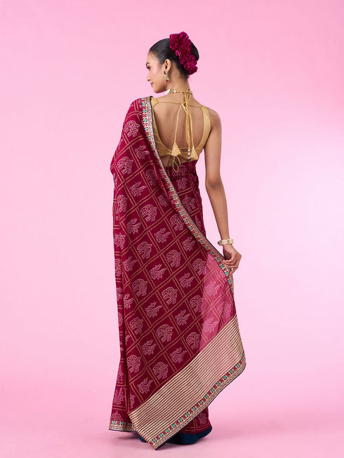Mohey Wine Exuberance Chiffon Saree