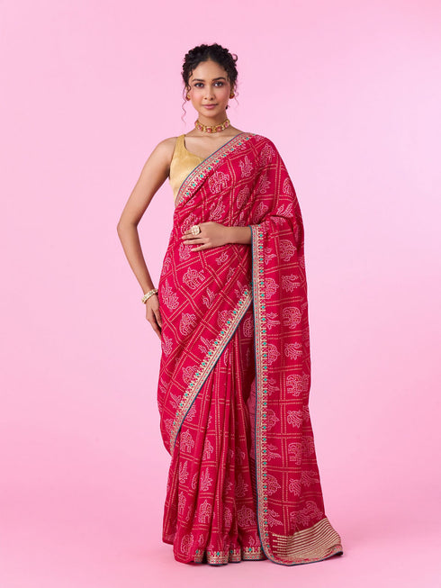 Mohey Radiant Rani Pink Chinon Saree