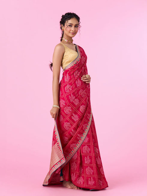 Mohey Radiant Rani Pink Chinon Saree