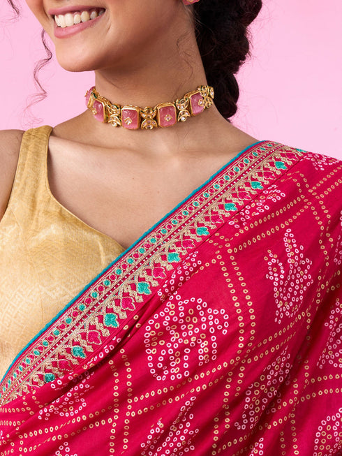 Mohey Radiant Rani Pink Chinon Saree