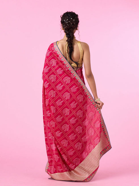 Mohey Radiant Rani Pink Chinon Saree