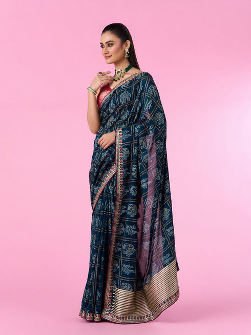 Mohey Radiant Blue Chinon Saree