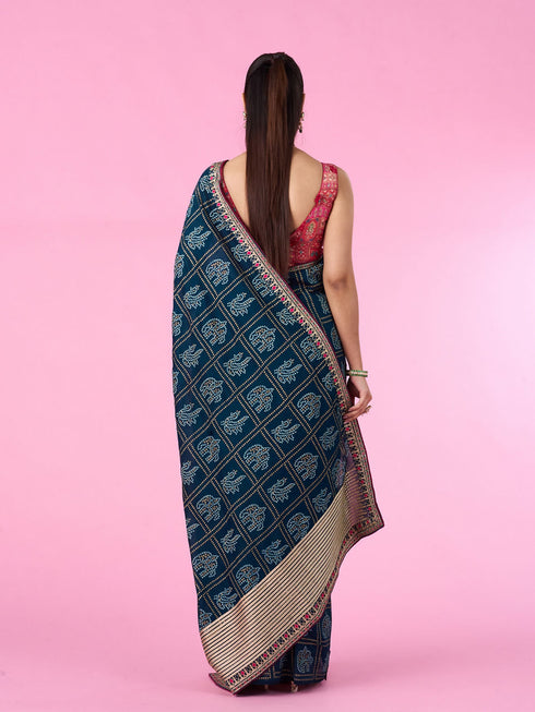 Mohey Radiant Blue Chinon Saree