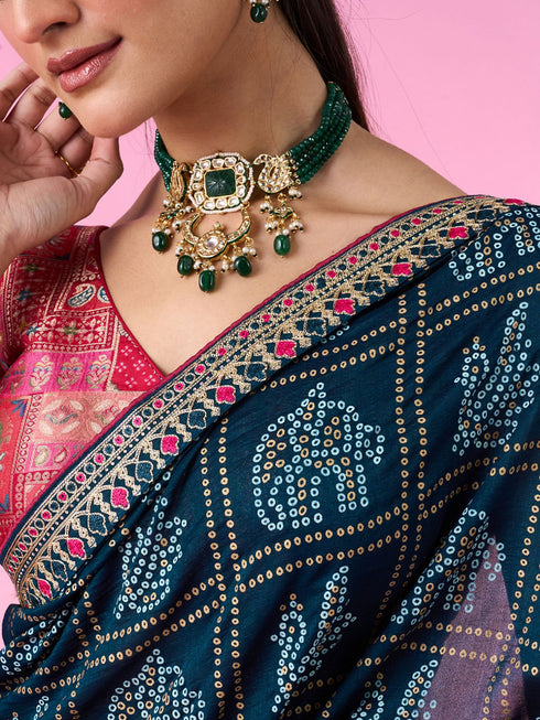 Mohey Radiant Blue Chinon Saree