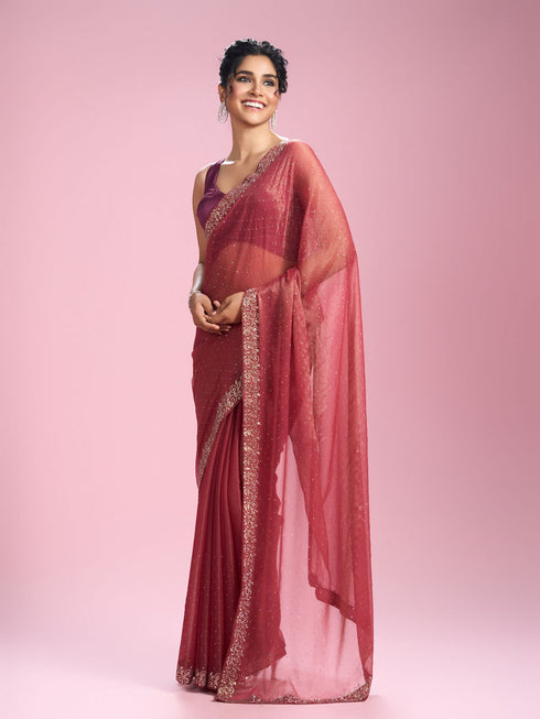 Mohey Purple Organza Elegance Saree