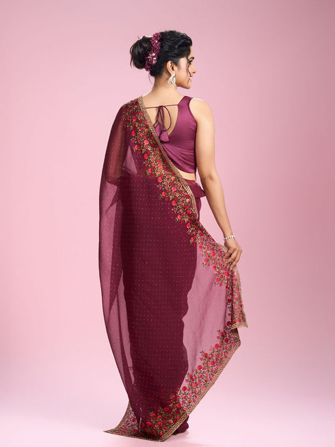 Mohey Pink Gajree Organza Saree